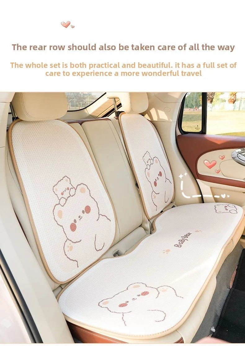 Comfortable Cute Car Seat Covers Ice Silk Cartoon Car Seat Protector Cushion Cute Car Accessories Universal Seat Covers Full Set