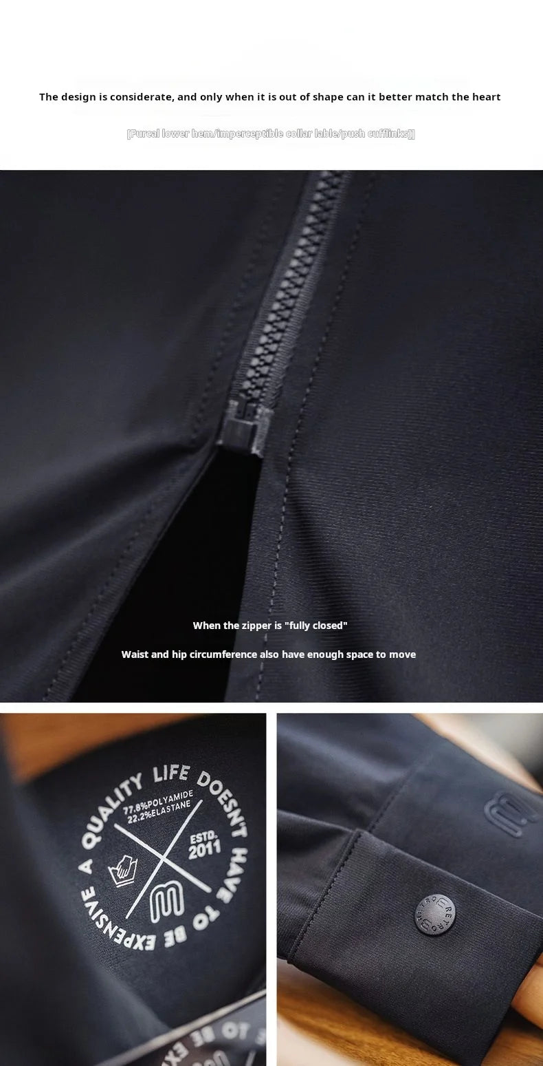 Maden Casual Draped Shirt Men's Spring and Summer Breathable Cleanfit Cool Comfort Long Sleeve Zip-Up Blouse Lightweight Top