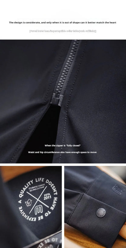 Maden Casual Draped Shirt Men's Spring and Summer Breathable Cleanfit Cool Comfort Long Sleeve Zip-Up Blouse Lightweight Top