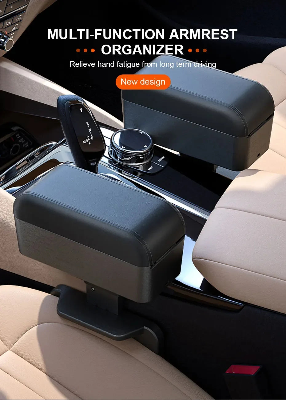 Car Armrest Box Center Console Storage Organizer Liftable Adjustable with Cup Holder Universal Fit Auto Interior Accessories