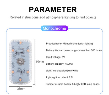 LED Touch Light Mini Wireless Car Interior Lighting Auto Roof Ceiling Reading Lamp for Trunk Storage Box USB Charging