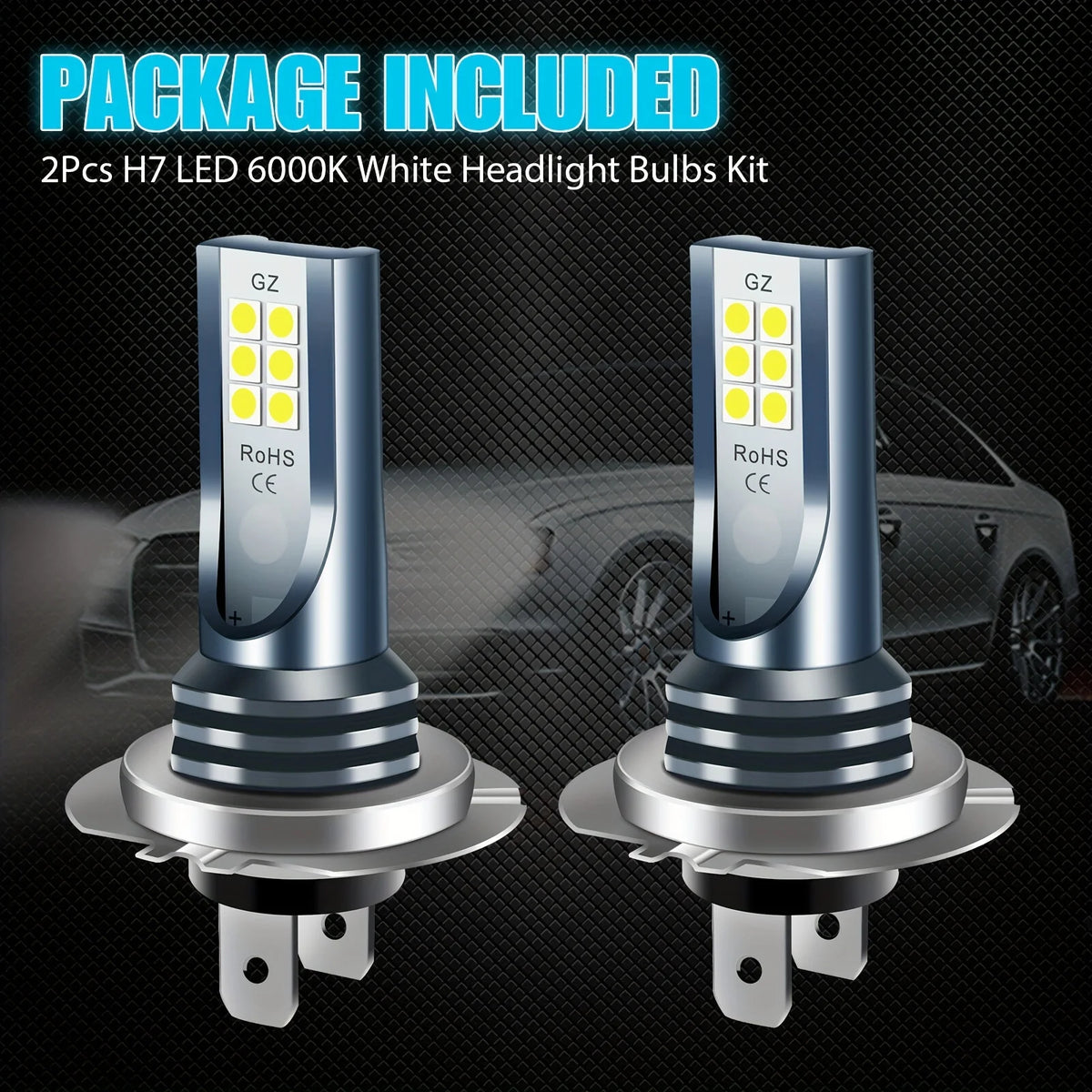 Kit Lâmpada LED H7 12SMD 4 Peças - Farol Alto/Baixo Branco 6000K