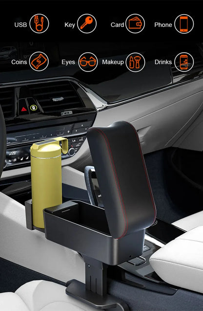 Car Armrest Box Center Console Storage Organizer Liftable Adjustable with Cup Holder Universal Fit Auto Interior Accessories