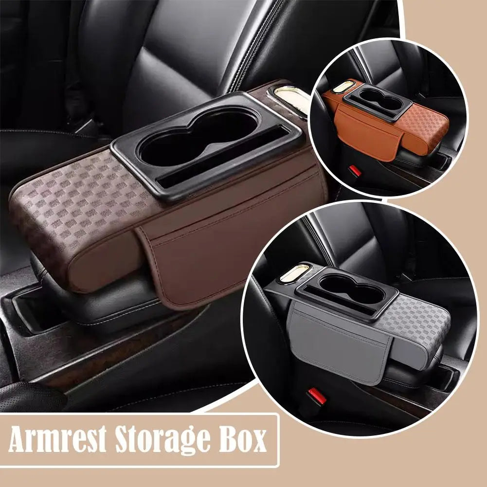 Car Center Console Height Increasing Armrest Cushion Leather Pad Cup Holder Box PU Universal Armrest Tissue with Multifunct Z1K4