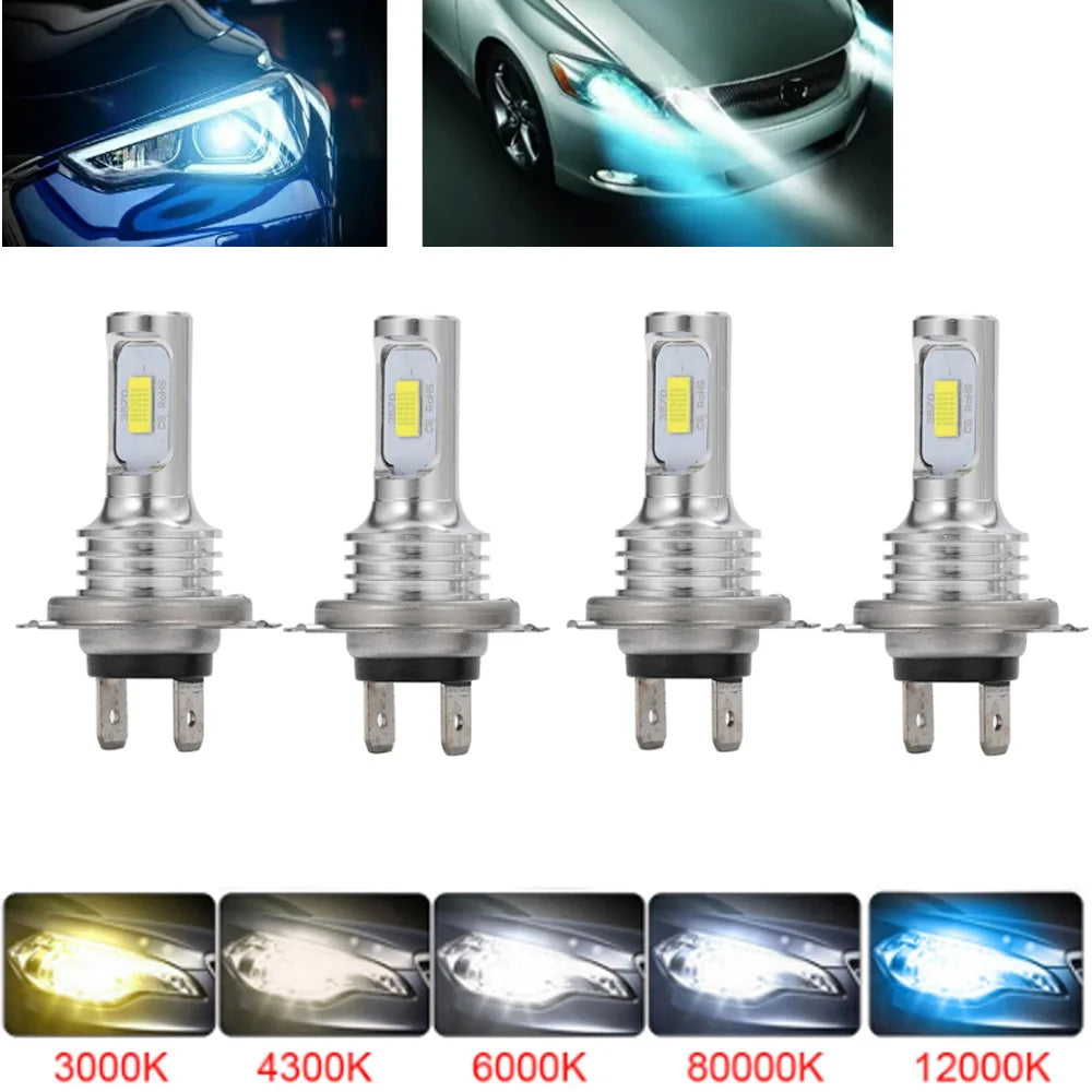 Kit Lâmpada LED H7/H4 4 Peças - Farol Alto/Baixo Branco 6000K, Amarelo 3000K, Azul Gelo 12000K