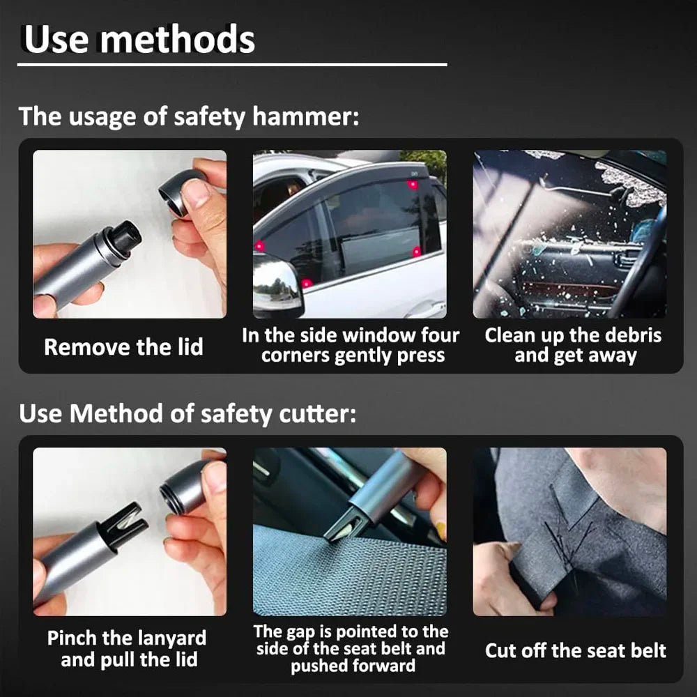 2 In 1 Car Safety Hammer Emergency Glass Breaker Cut The Seat Belt High Hardness Tungsten Steel Rescue Tool Auto Accessories
