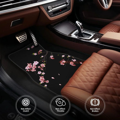 Japanese Sakura Branch 4PCS Crystal Velvet Car Floor Mats Set of Four Anti Fouling Car Mats Carpet Anti Slip Car Floor Mats