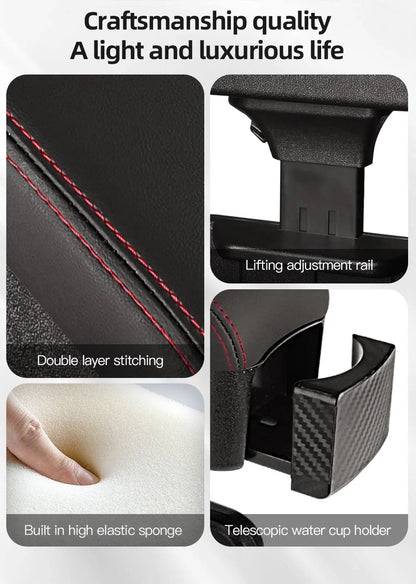 Height Adjustable Car Center Console Gap Storage Organizer with Liftable Tray Elbow Support Armrest Pad for SUV Sedan