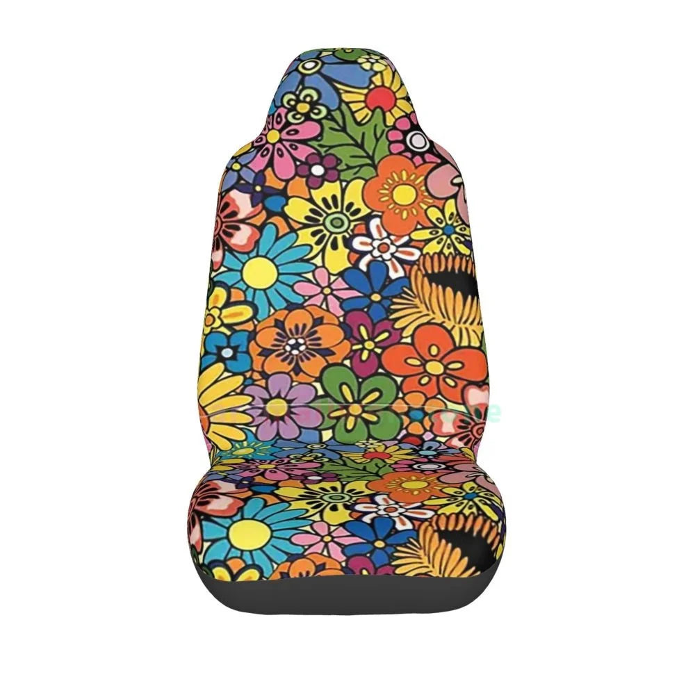 Hippie Flowers Car Seat Cover 2PCS Front Car Seat Cover Seat Anti Fouling Protective Cover Cute Car Accessories