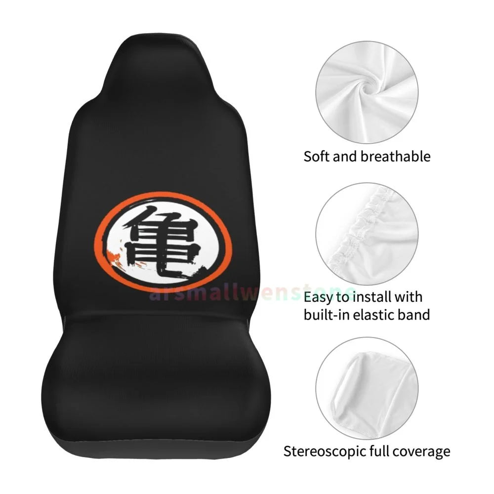 DBZ Kanji Car Seat Cover 2PCS Front Car Seat Cover Seat Anti Fouling Protective Cover Cute Car Accessories