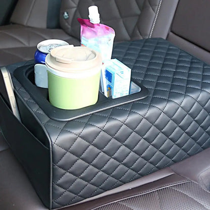 Armrest box booster pad Universal Rear Seat Armrest Console Box with Cup Holders Backseat Center Console with Double Pockets