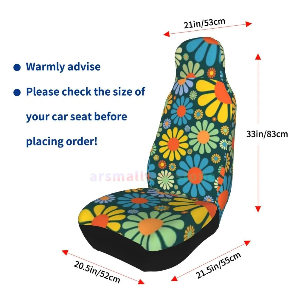 Hippie Flowers Car Seat Cover 2PCS Front Car Seat Cover Seat Anti Fouling Protective Cover Cute Car Accessories