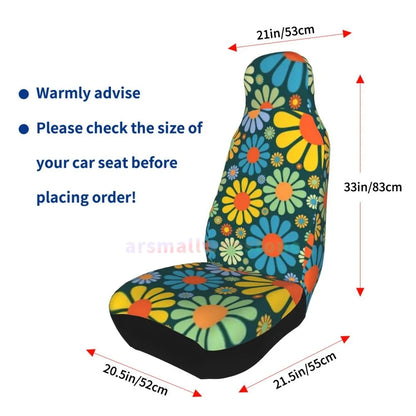 Hippie Flowers Car Seat Cover 2PCS Front Car Seat Cover Seat Anti Fouling Protective Cover Cute Car Accessories