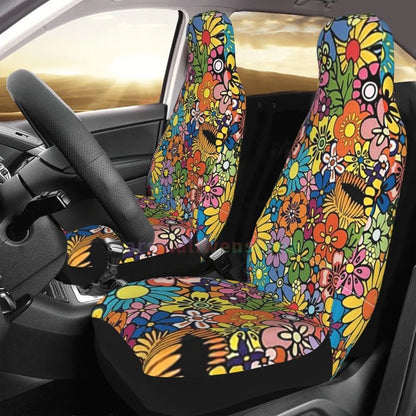 Hippie Flowers Car Seat Cover 2PCS Front Car Seat Cover Seat Anti Fouling Protective Cover Cute Car Accessories