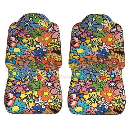 Hippie Flowers Car Seat Cover 2PCS Front Car Seat Cover Seat Anti Fouling Protective Cover Cute Car Accessories
