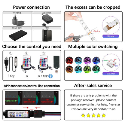 RGB 5050 Led Strip Lights Smart Home TV USB Wall Lamps Ramadan Decoration 2023 Bedroom Closets Aesthetic Room Decor Night Light