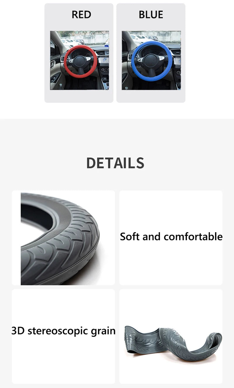 Soft Silicone Steering Wheel Cover Wear-resistant Tire Pattern Car Accessories Auto Protective Decoration Steering Wheel Cover