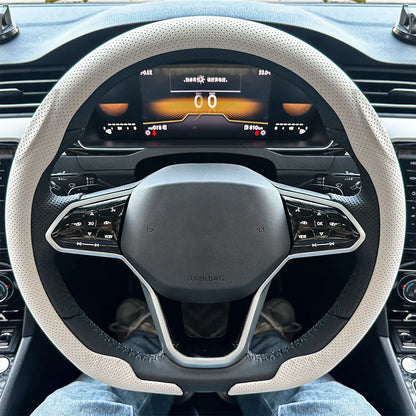 Leather D cut Auto Steering Wheel Cover Ultra-Thin Breathable Non-Slip D Shape Sport Car Steering Wheel Protector Accessories