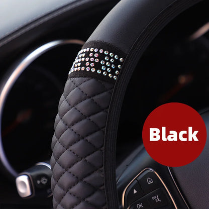 Car Pu Leather Steering Wheel Cover, 14.57-14.96inch Artificial Diamond, New Steering Wheel Cover