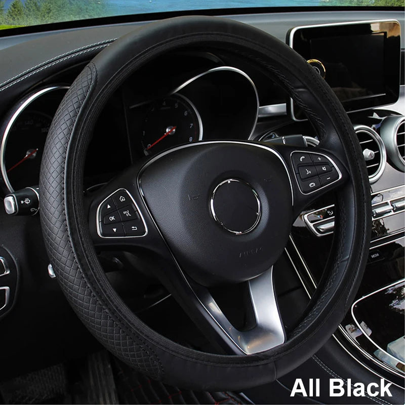 SEAMETAL 37-39CM Steering Wheel Cover Anti Slip Breathable Steering Cover Universal Microfiber Leather Steer Wheel Protector