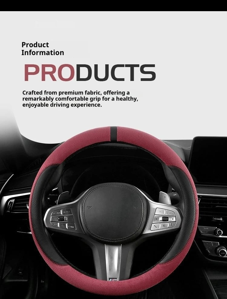 Steering Wheel Cover Suede D Shape Wine Red Four Seasons Breathable Non Slip Sweat Absorbent Comfortable Car Steering Protector