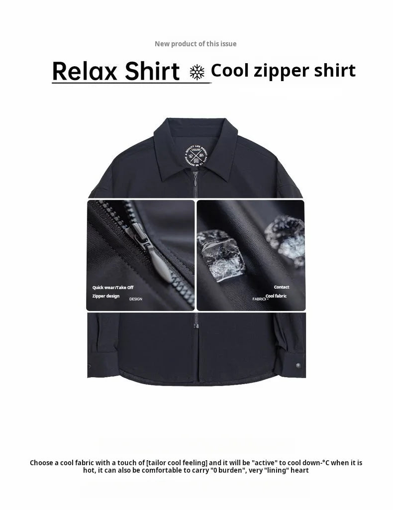 Maden Casual Draped Shirt Men's Spring and Summer Breathable Cleanfit Cool Comfort Long Sleeve Zip-Up Blouse Lightweight Top