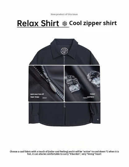 Maden Casual Draped Shirt Men's Spring and Summer Breathable Cleanfit Cool Comfort Long Sleeve Zip-Up Blouse Lightweight Top