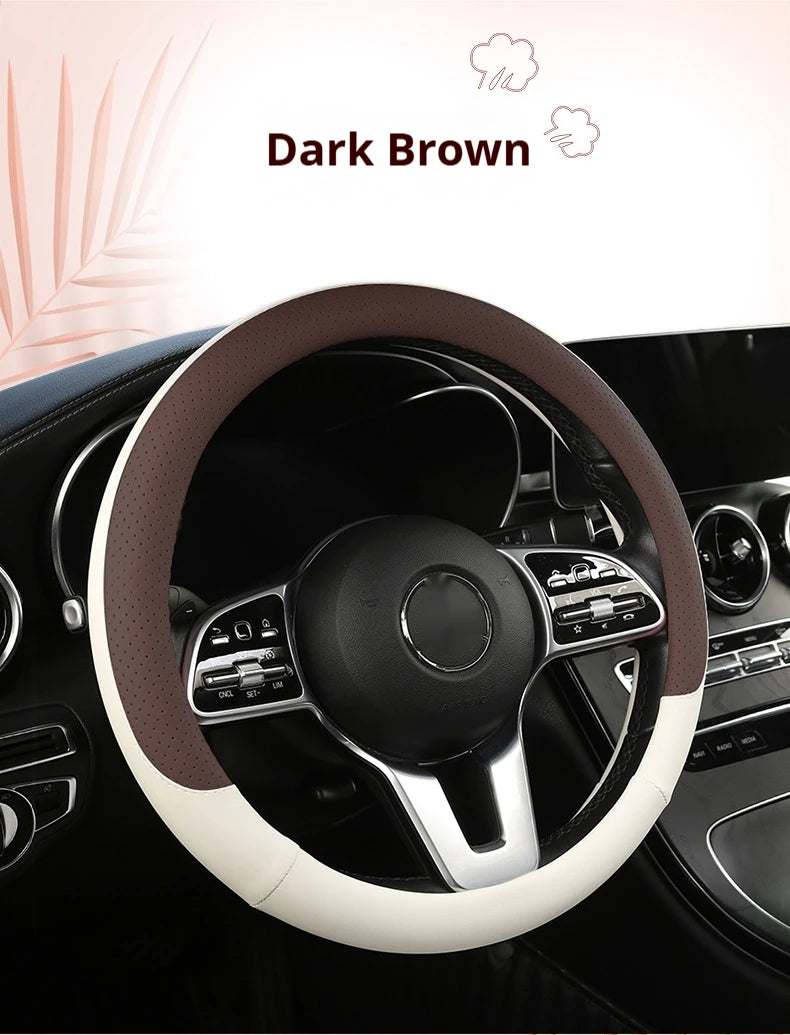Steering Wheel Cover Breathable Non Slip Nappa Leather All Season Universal For Car Interior Wear Resistant Protective Cover