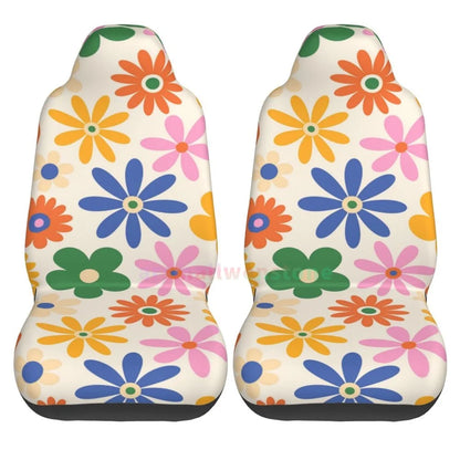 Hippie Flowers Car Seat Cover 2PCS Front Car Seat Cover Seat Anti Fouling Protective Cover Cute Car Accessories