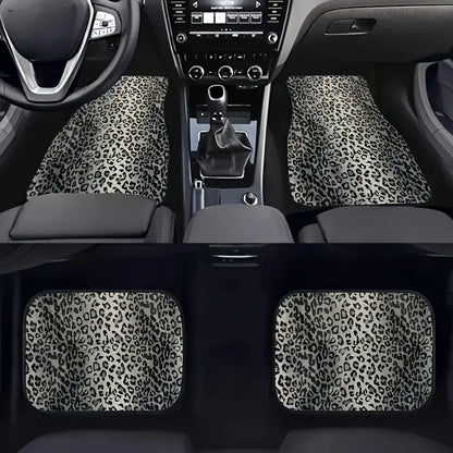 Luxury Leopard Print Car Floor Mats - Universal Fit, Durable Polyester Fiber, Elegant Interior Accessory for Front&Rear Seats