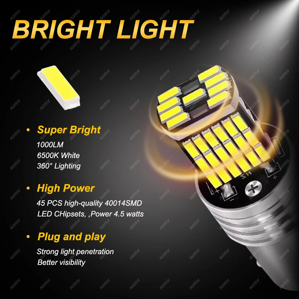 2/4/8 PCS Super Bright 1156 BA15S 1157 BAY15D LED Bulbs 12V 4014-45SMD 6500K White Car Reverse Parking Brake Turn Signal Lights