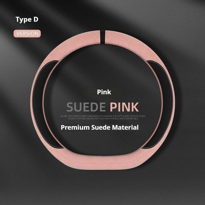 Steering Wheel Cover Suede D Shape Wine Red Four Seasons Breathable Non Slip Sweat Absorbent Comfortable Car Steering Protector