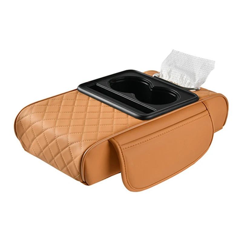 Portable Center Console Armrest Cushion Leather With Cup Holder Tissue Box Car Armrest Pillow Multifunctional Parts & Accessorie