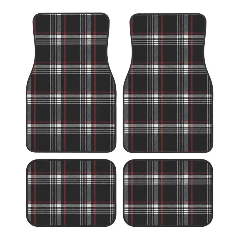 GTI Tartan Car Floor Mats Universal Non-Slip Carpets Rugs Front & Rear Car Foot Mats Set of 4 Pieces Auto Accessories Decoration