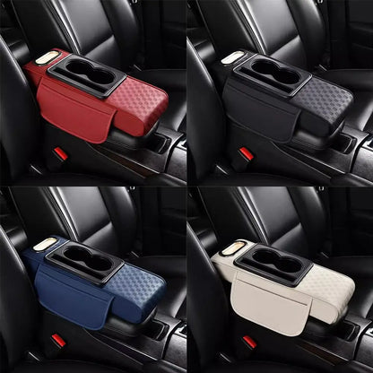Car Center Console Height Increasing Armrest Cushion Leather Pad Cup Holder Box PU Universal Armrest Tissue with Multifunct Z1K4