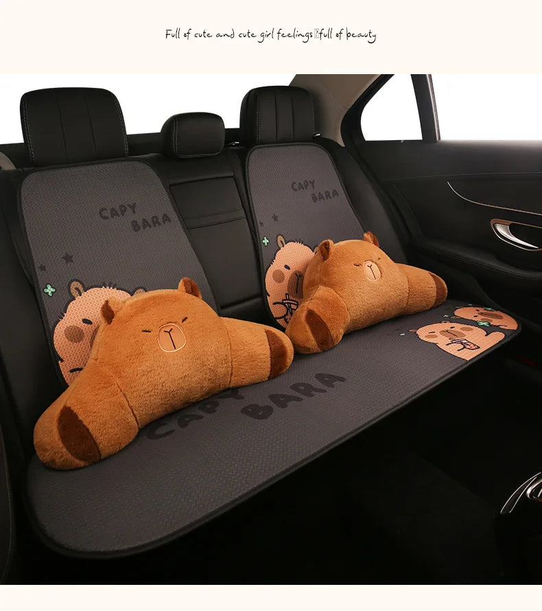 Universal Car Seat Covers Cute Capybara Design Comfortable Breathable Mesh Fabric Four Leaf Clover Pattern for All Seasons