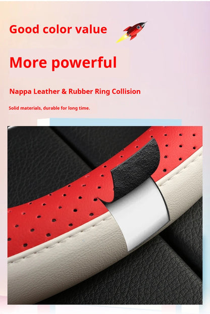 Steering Wheel Cover Breathable Non Slip Nappa Leather All Season Universal For Car Interior Wear Resistant Protective Cover