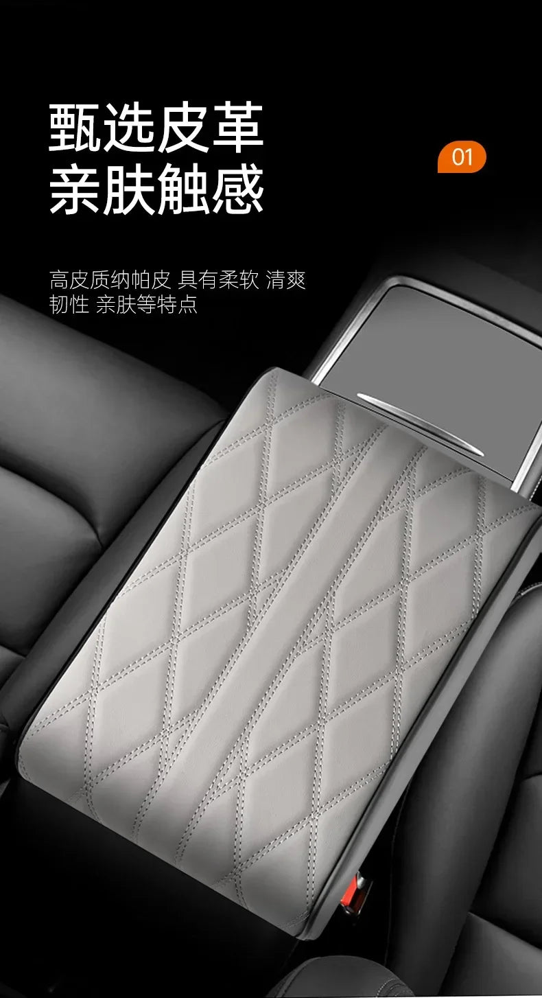 Car Armrest Mat Center Console Arm Rest Protection Cushion Wave Embroider PU Leather Auto Armrests Storage Box Cover Pad