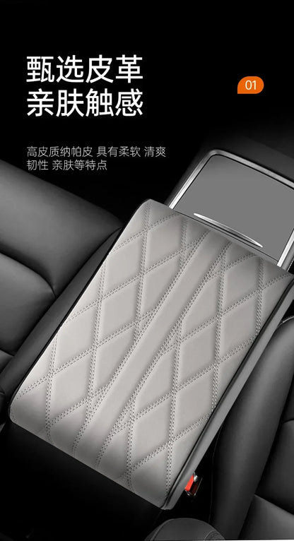 Car Armrest Mat Center Console Arm Rest Protection Cushion Wave Embroider PU Leather Auto Armrests Storage Box Cover Pad