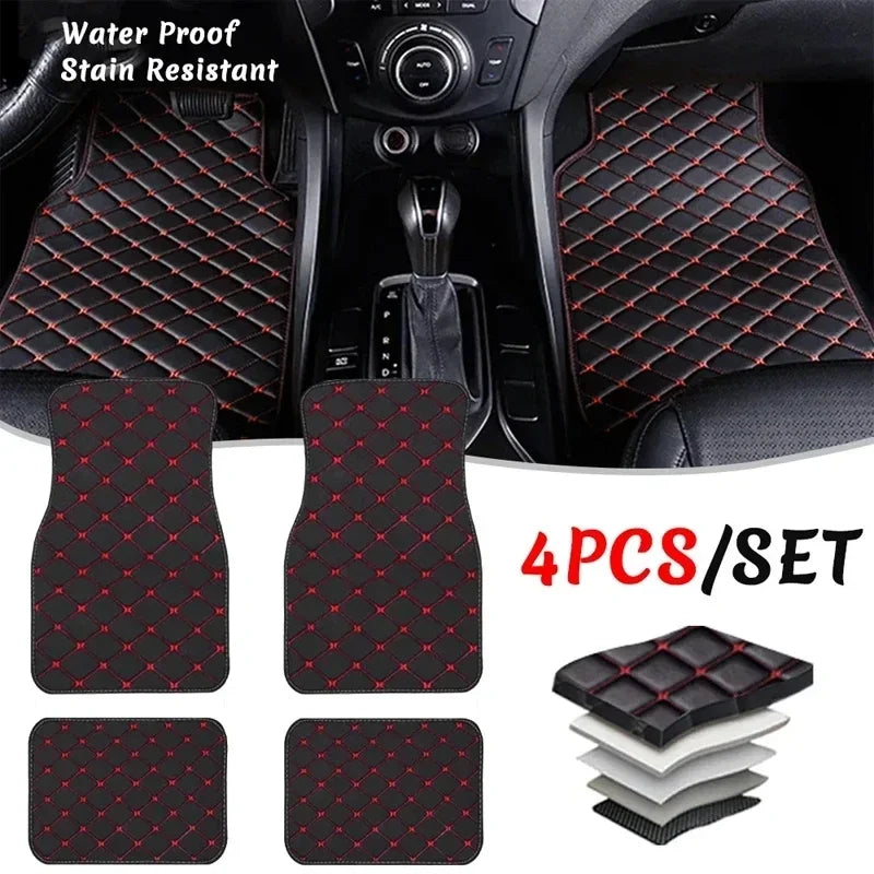 4 pcs Waterproof Leather Car Floor Mats Universal Auto Foot Pad Protector Automobile Interior Carpet Accessories Interior