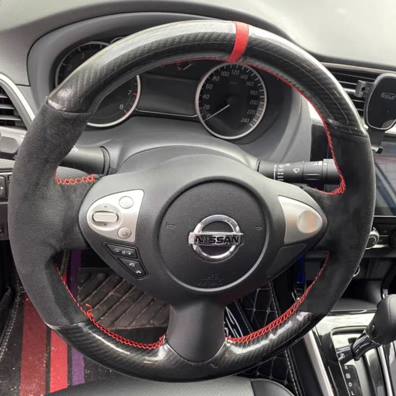 Custom Steering Wheel Cover Suede Carbon Fiber 100% Fit For Infiniti FX FX35 FX37 FX50 QX70 Nissan Juke Maxima 370Z Sentra SV