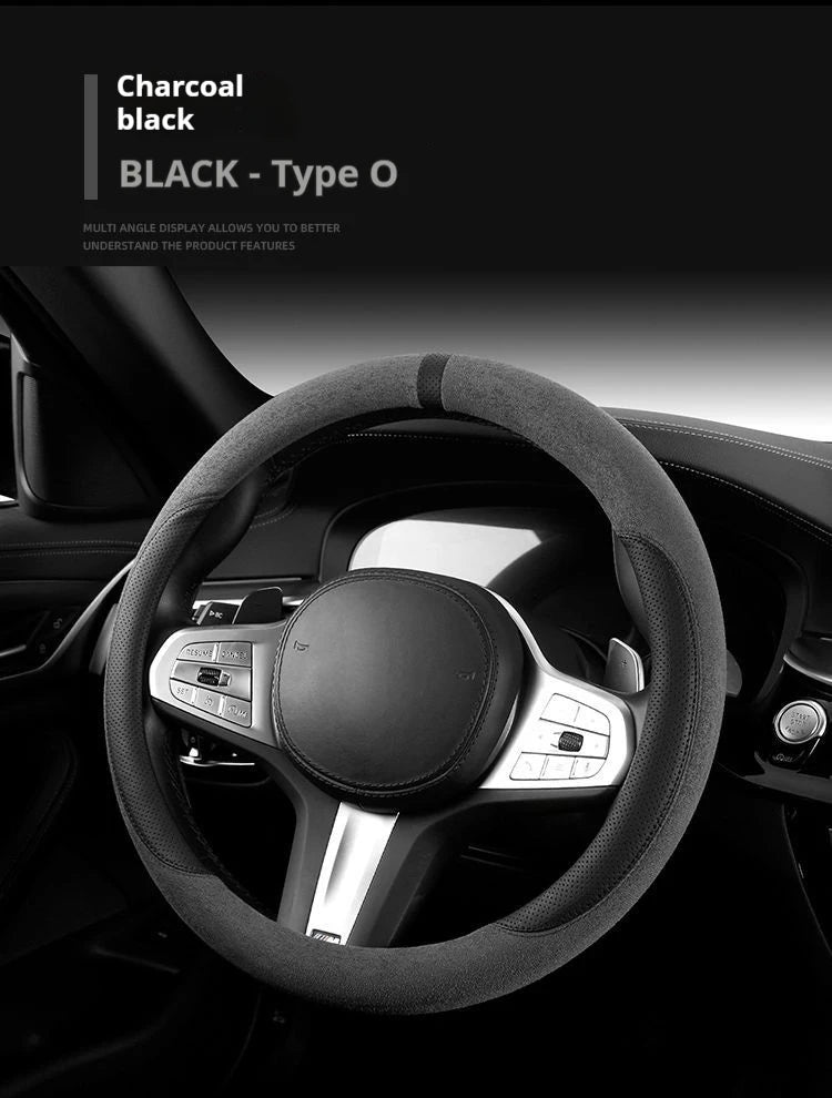 Steering Wheel Cover Suede D Shape Wine Red Four Seasons Breathable Non Slip Sweat Absorbent Comfortable Car Steering Protector