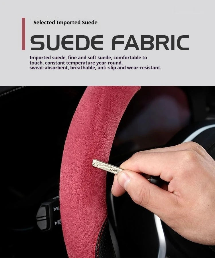Steering Wheel Cover Suede D Shape Wine Red Four Seasons Breathable Non Slip Sweat Absorbent Comfortable Car Steering Protector