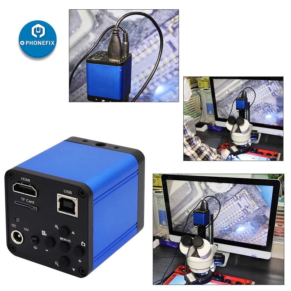 Microscopic Camera Digital Video HDMI Trinocular Microscope Camera 51MP 48MP 38MP VGA HDMI HD USB-C for Phone Electronic Repair