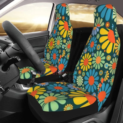 Hippie Flowers Car Seat Cover 2PCS Front Car Seat Cover Seat Anti Fouling Protective Cover Cute Car Accessories