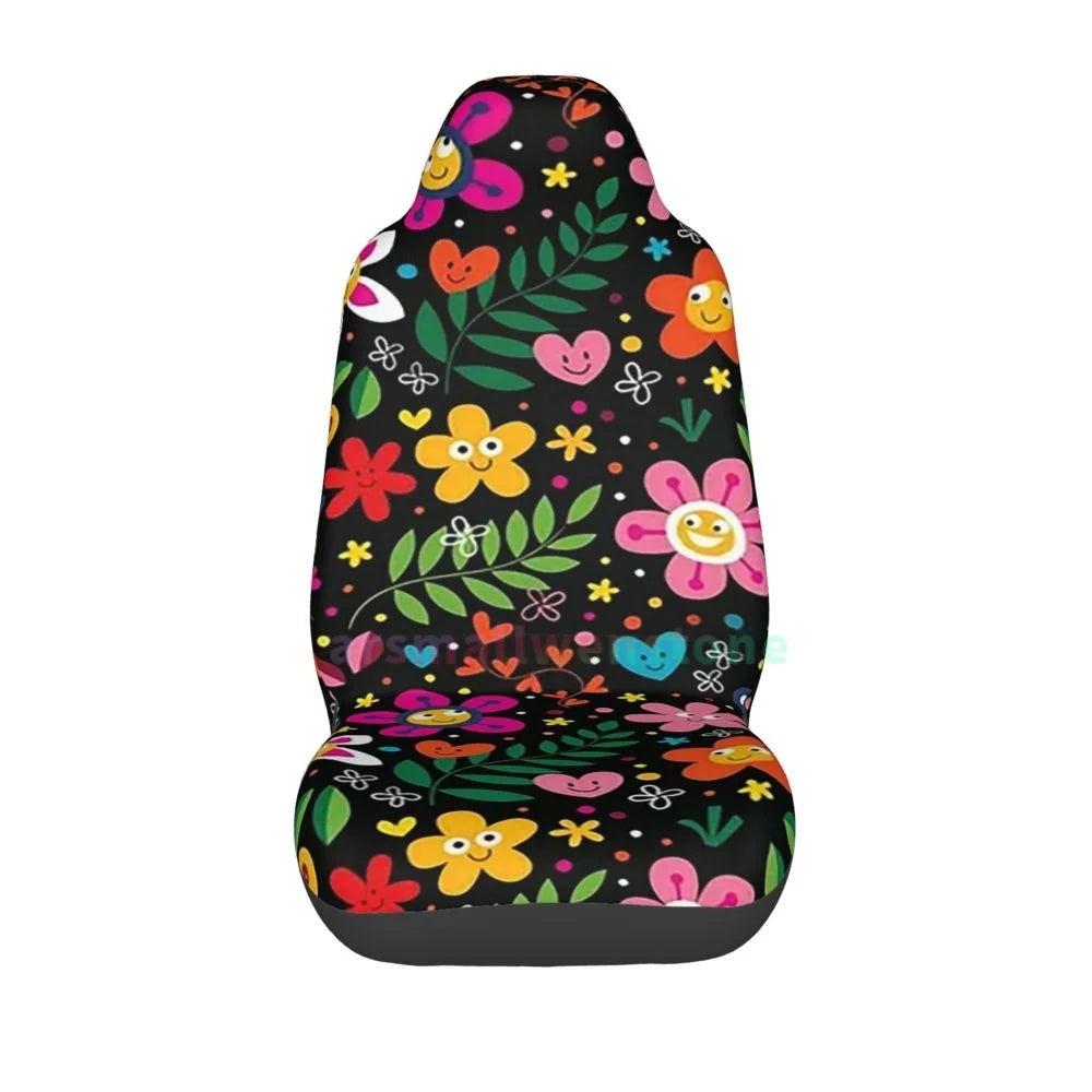 Hippie Flowers Car Seat Cover 2PCS Front Car Seat Cover Seat Anti Fouling Protective Cover Cute Car Accessories