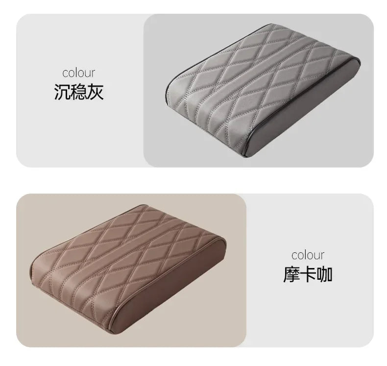 Car Armrest Mat Center Console Arm Rest Protection Cushion Wave Embroider PU Leather Auto Armrests Storage Box Cover Pad