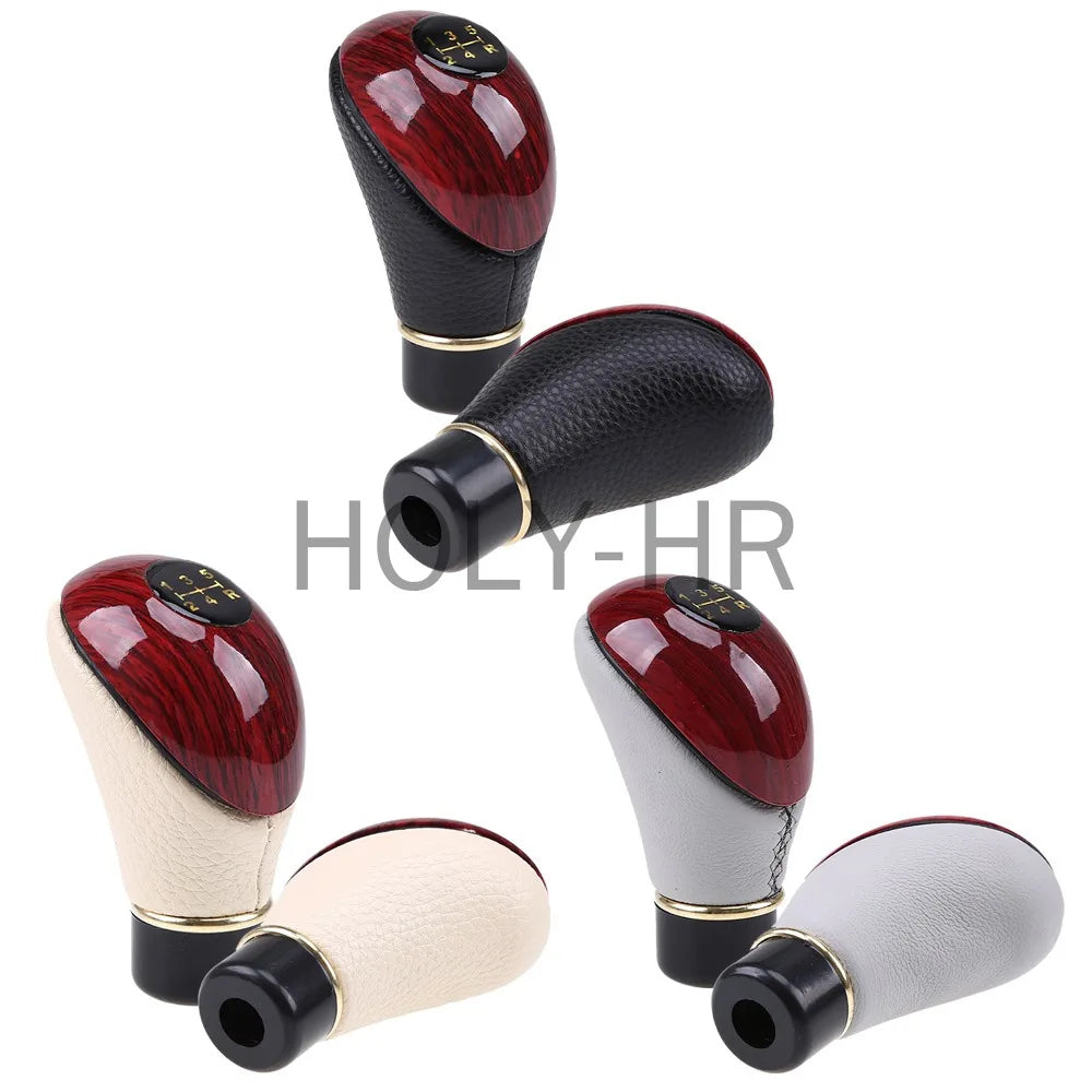 Universal shift knob, 5-speed lever, manual shift knob, car interior made of wood PU leather for cars and trucks