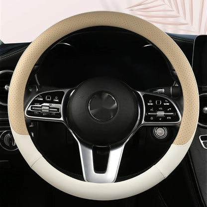Steering Wheel Cover Breathable Non Slip Nappa Leather All Season Universal For Car Interior Wear Resistant Protective Cover