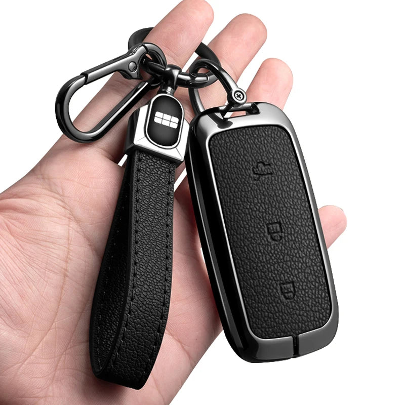 For Geely EX5 Metal Leather Car Key Case Full Cover Shell For Geely EX5 EM-i / ‌Starray EM-i / Galaxy L6/L7/E8/M9